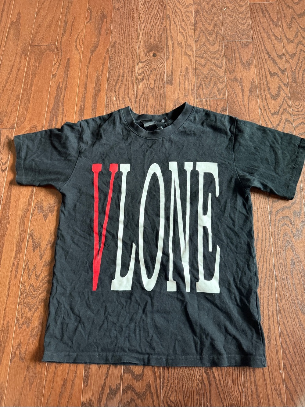 VLONE Black Tee with Red V and White Logo